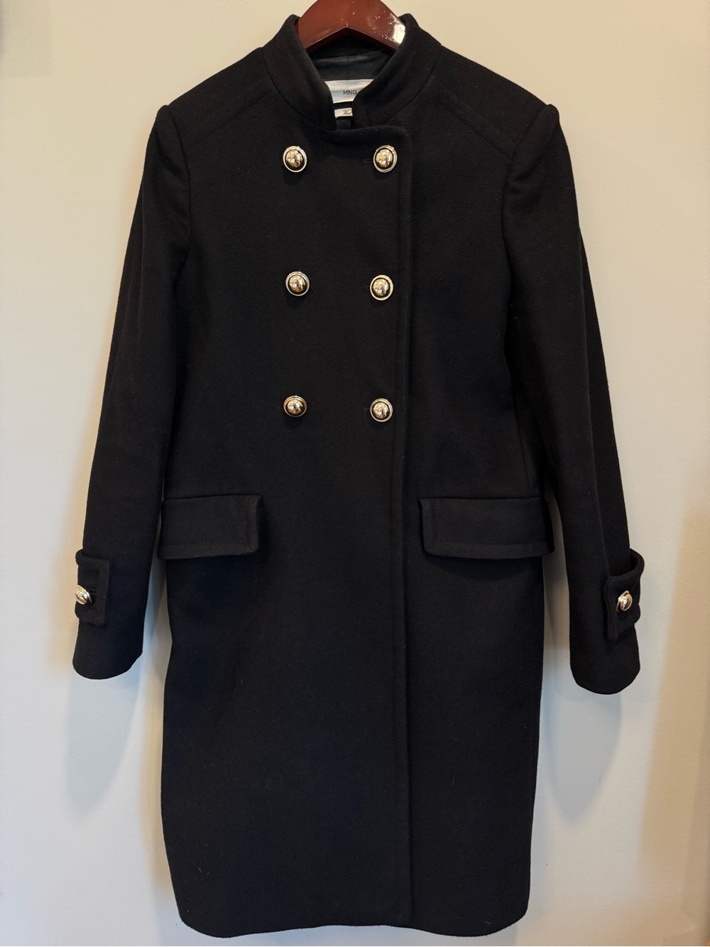 MNG Mango Women’s Black Italian Wool Double Breasted Military Officer Coat Small